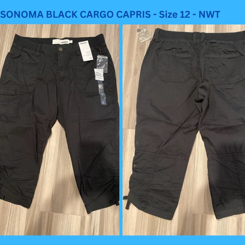 Cargo Cropped Capri - NEW WITH TAGs - Size 12 - Black